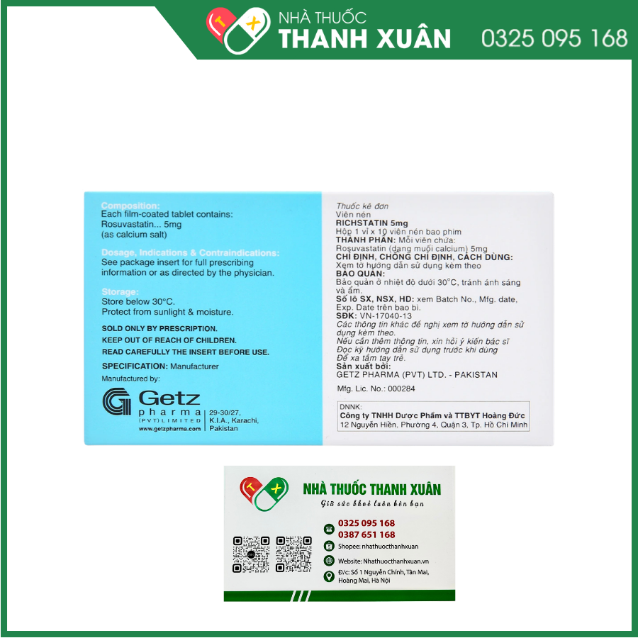 Richstatin 5mg giảm nồng độ cholesterol toàn phần